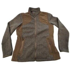 Eddie Bauer Jacket Womens Medium Brown Olive Full Zip Sweater Fleece Quilted